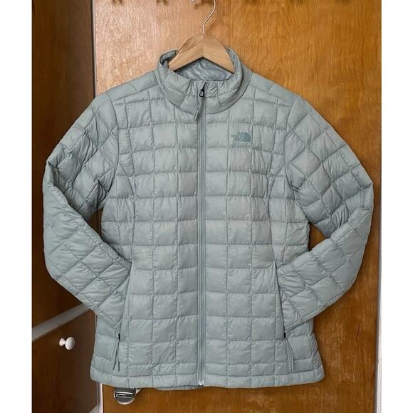 North Face Thermoball Jacket Womens Medium Full Zip Puffer Insulated Light Green - Picture 2 of 9
